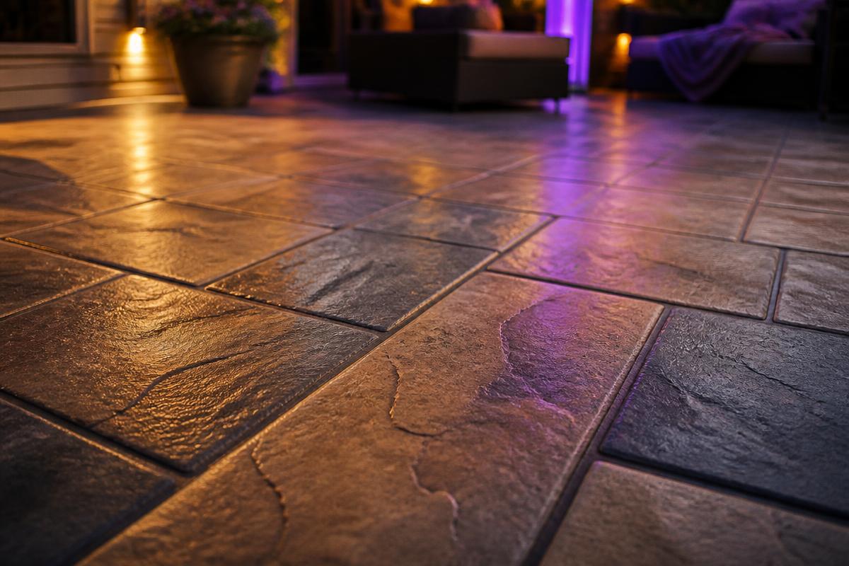 Sealed ashlar slate stamped concrete patio installed in Anderson, SC